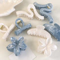Blue White Flower Bow Hair Claw