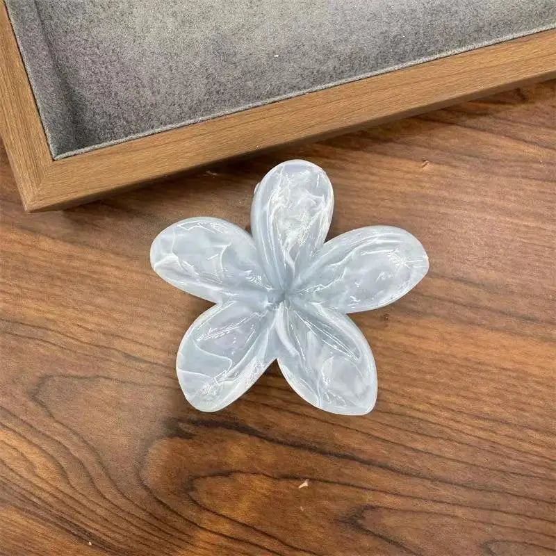 Blue White Flower Bow Hair Claw