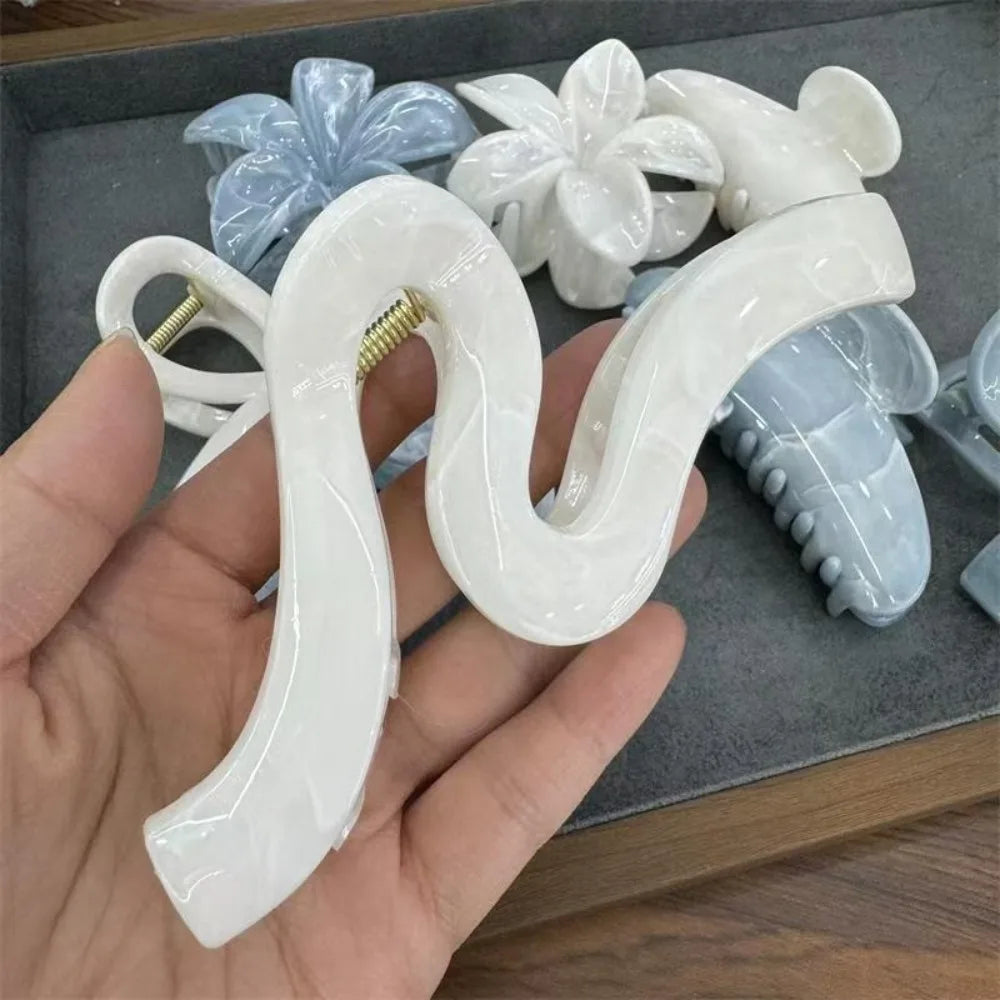 Blue White Flower Bow Hair Claw