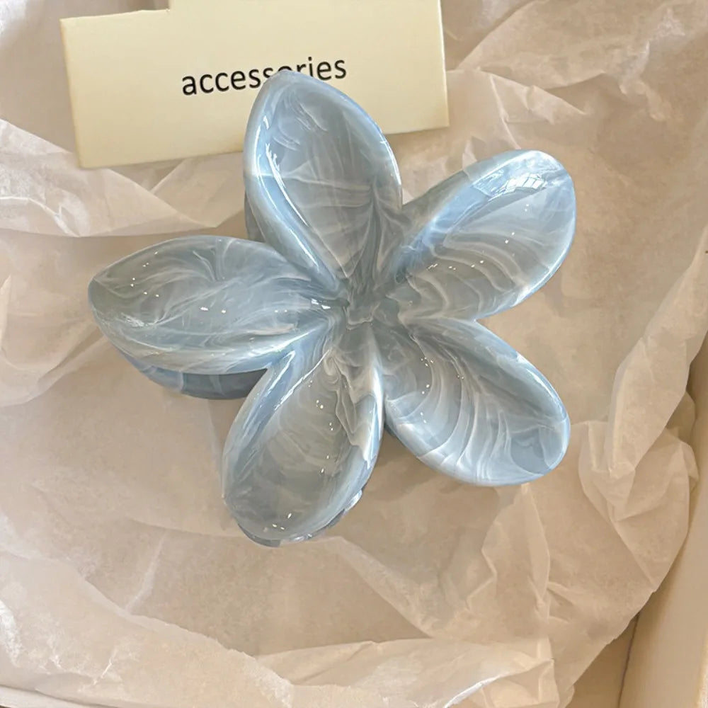 Blue White Flower Bow Hair Claw