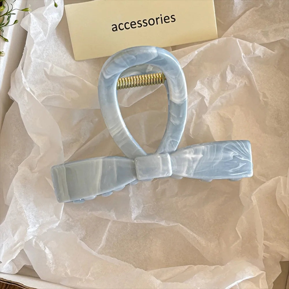 Blue White Flower Bow Hair Claw